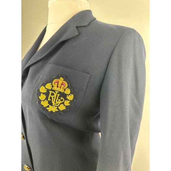 *Flaw Lauren Ralph Lauren Crown Crest 100% Wool Blazer Jacket Navy Womens Size 6 - Picture 10 of 16